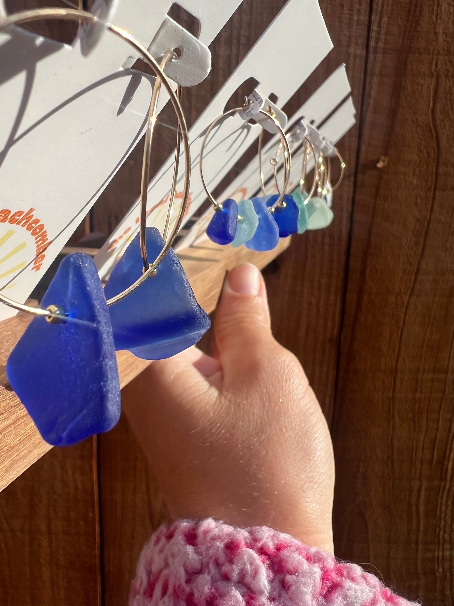 Rare Cobalt Blue Sea Glass Hoop Earrings