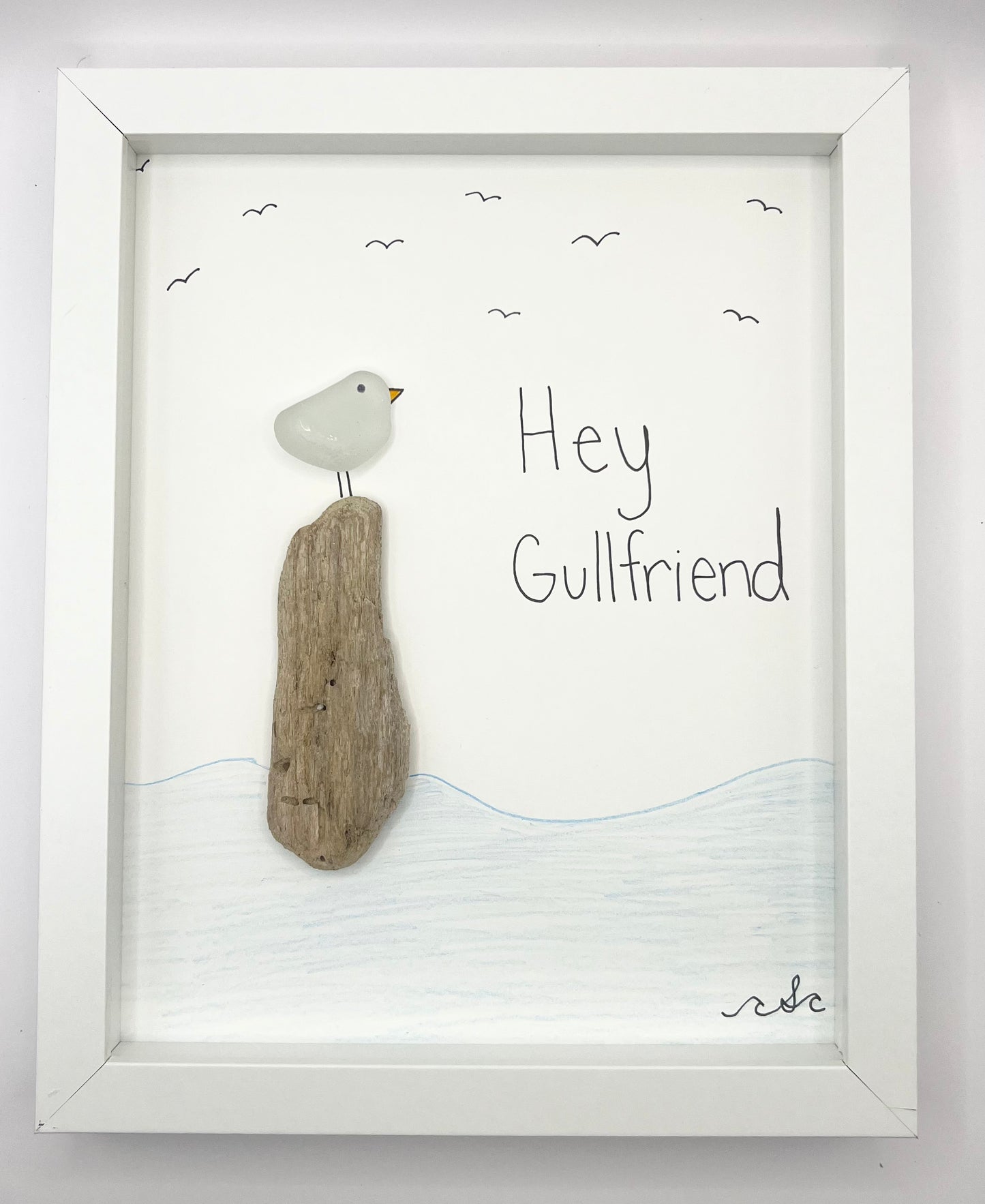 Hey Gull Friend Sea Glass and Driftwood Art