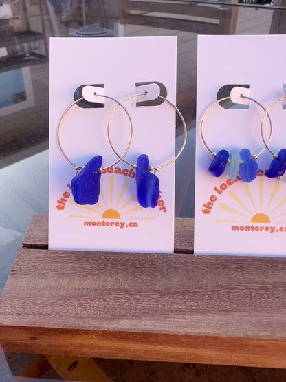 Rare Cobalt Blue Sea Glass Hoop Earrings